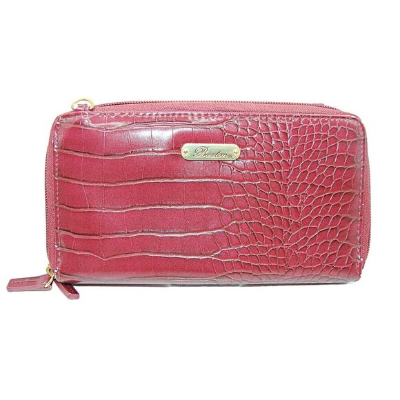 Buxton Burgundy Wallet Double Zip Compartments Croc Design Purse ID Card Slots - Picture 1 of 16